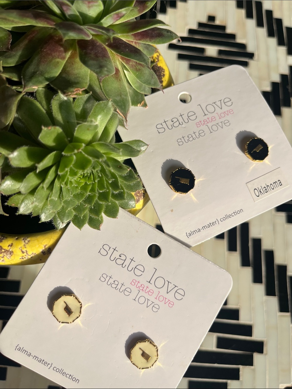 State Love Oklahoma Gold Hexagon Stud Earrings - Yellow & Gold